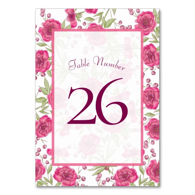 Numeração De Mesa Bright Pink Rose Wedding (Verso)