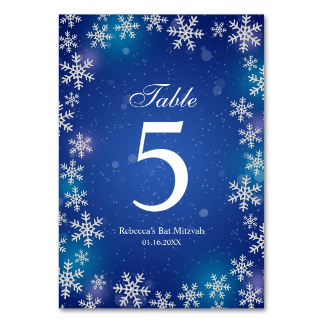 Numeração De Mesa Bright Snowflakes Blue Winter Bat Mitzvah Mesa (Frente)