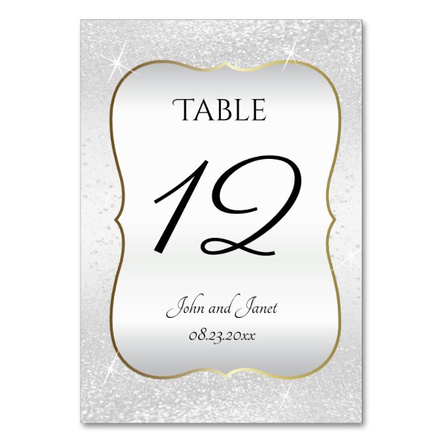 Numeração De Mesa Brilho Branco e Recorte Dourado (Frente)