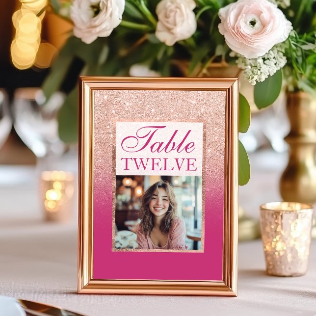 Numeração De Mesa Brilho Dourado rosa e Brilho Rosa 16 (Rose Gold Glitter and Pink Ombre Sweet 16 Table Number)