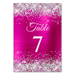 Numeração De Mesa Brilho Prateado Foil Rosa Quente
