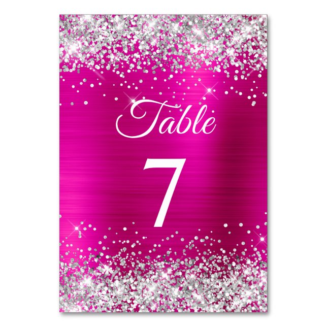 Numeração De Mesa Brilho Prateado Foil Rosa Quente (Frente)