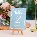 Numeração De Mesa Brincadeira Escrita Mão Escrita Azul Claro Branco<br><div class="desc">Encantando Cartões de Número de Tabela Personalizados! Cada cartão apresenta uma moldura azul clara desenhada à mão num fundo branco pristino, adornada com uma "mesa" manuscrita original e nomes personalizados e data. O que torna estas placas verdadeiramente mágicas é a sua design reversível: azul-escuro claro de um lado e branco...</div>