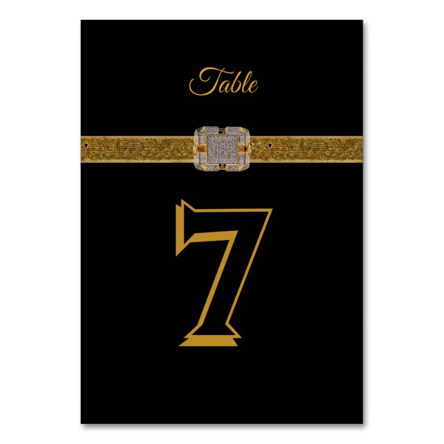 Numeração De Mesa Broche Elegante com Brilho Dourado Preto (Frente)