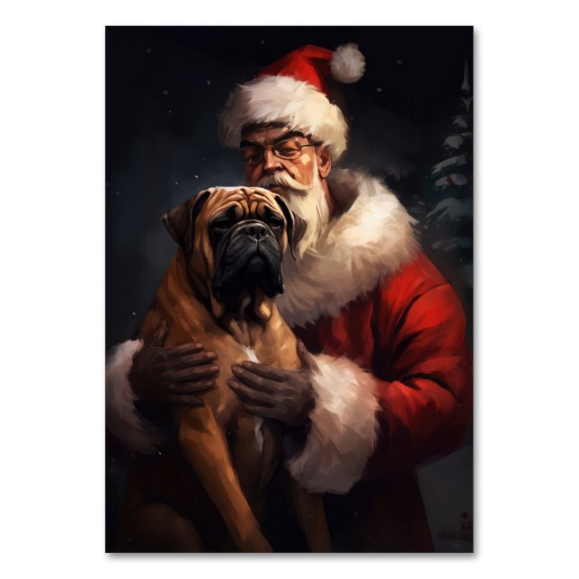 Numeração De Mesa Bullmastiff Com Papai Noel Natal Festivo (Frente)