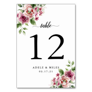 Numeração De Mesa Buquê de Noiva Rosa Rosa Elegante Aquarela Casamen