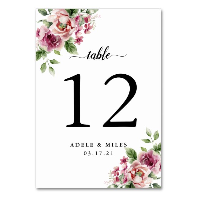 Numeração De Mesa Buquê de Noiva Rosa Rosa Elegante Aquarela Casamen (Frente)