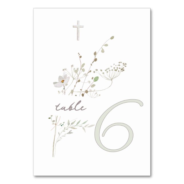Numeração De Mesa buquê delicado de flores silvestres Batismo n 6 (Frente)