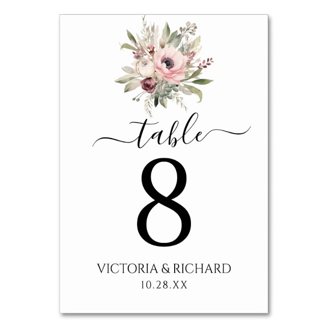 Numeração De Mesa buquê floral aquarela rústica (Frente)