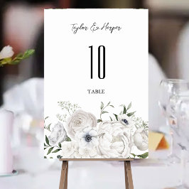 Numeração De Mesa Buquê Floral Branco e Preto Moderno