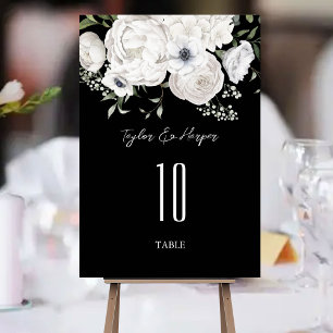 Numeração De Mesa Buquê Floral Branco e Preto Moderno