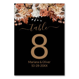 Numeração De Mesa Buquê Floral no Número da Tabela de Queda Preta
