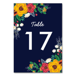 Numeração De Mesa Buquê ouro amarelo Marinho azul-boêmico