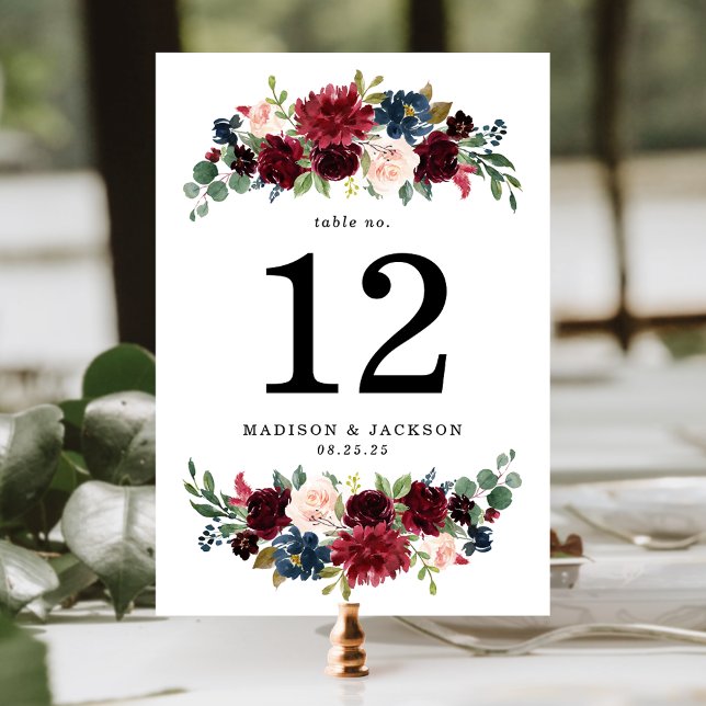 Numeração De Mesa Burgundy Blush Elegante e Casamento Floral de Mari (Criador carregado)