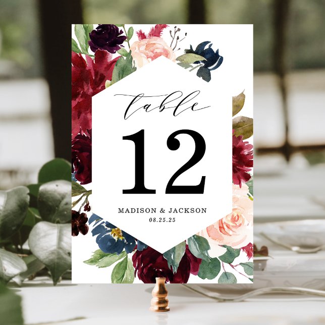 Numeração De Mesa Burgundy Blush Elegante e Casamento Floral de Mari (Criador carregado)