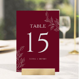 Numeração De Mesa Burgundy Chic Botanical Wedding Table Number