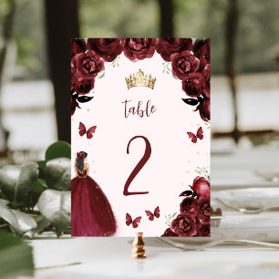 Numeração De Mesa Burgundy Dourada Princesa Floral Quinceañera