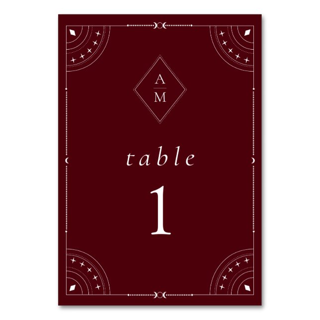 Numeração De Mesa Burgundy Escuro Lua Celestial e Estrelas (Frente)