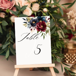 Numeração De Mesa Burgundy Floral Blooms & Greenery