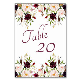 Numeração De Mesa Burgundy Floral Wedding