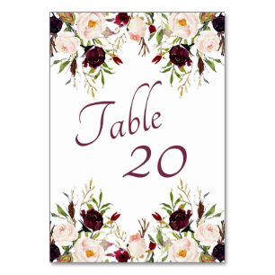 Numeração De Mesa Burgundy Floral Wedding