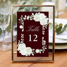 Numeração De Mesa Burgundy Gothic White Roses Wedding Table Numbers