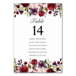 Numeração De Mesa Burgundy Marsala Recepção de casamento Floral