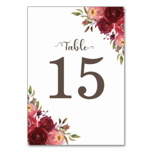 Numeração De Mesa Burgundy Marsala Rosas vermelhas Número da mesa