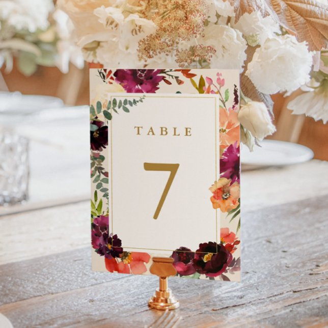 Numeração De Mesa Burgundy + Peach Watercolor Casamento Floral (Criador carregado)