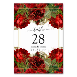 Numeração De Mesa Burgundy Vermelho e Dourado Rosas Antigas Quinceañ