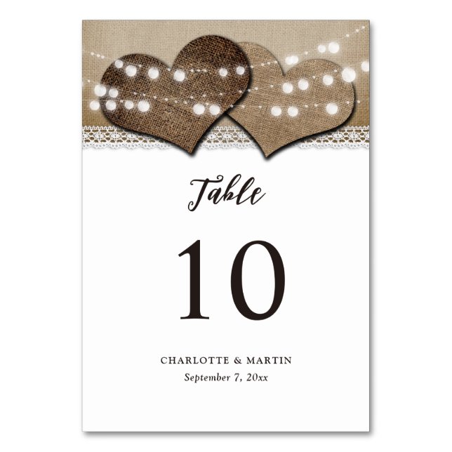 Numeração De Mesa Burlap and Lace String Luz no País Russo (Frente)