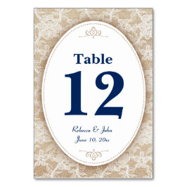 Numeração De Mesa Burlap e Lace com Marinho Blue Number