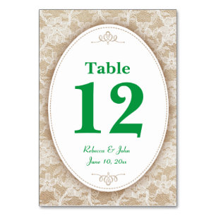 Numeração De Mesa Burlap e Lace e Número da Tabela Verde