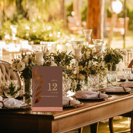 Numeração De Mesa Café Castanho e Mesa de Casamento Dourado de Folha