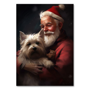 Numeração De Mesa Cairn Terrier com Papai Noel Natal Festivo