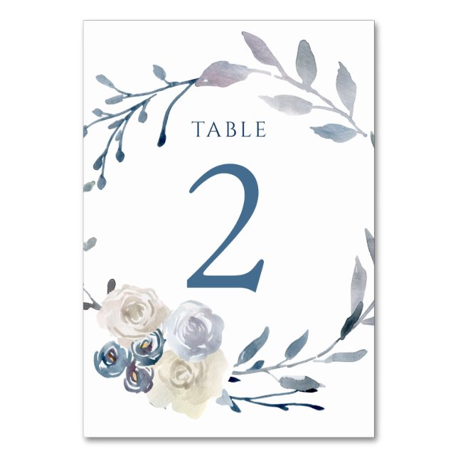 Numeração De Mesa caixa azul floral com aquarela Número 2 (Frente)