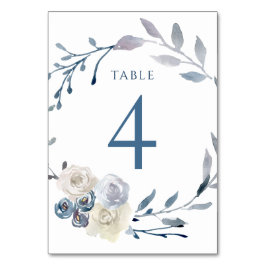 Numeração De Mesa caixa azul floral com aquarela Número 4