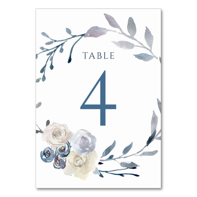 Numeração De Mesa caixa azul floral com aquarela Número 4 (Frente)