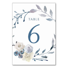Numeração De Mesa caixa azul floral com aquarela Número 6