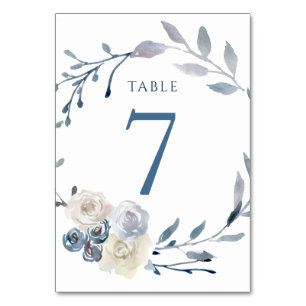 Numeração De Mesa caixa azul floral com aquarela Número 7