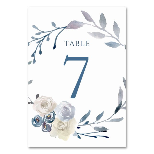 Numeração De Mesa caixa azul floral com aquarela Número 7 (Frente)