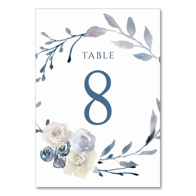 Numeração De Mesa caixa azul floral com aquarela Número 8 (Frente)