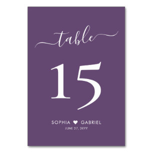 Numeração De Mesa Caligrafia Casamento Roxo Minimalista Duplo Lado