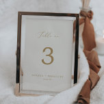 Numeração De Mesa Caligrafia Dourada Delicada | Mesa de natas<br><div class="desc">Esta delicada mesa de creme de caligrafia em ouro é perfeita para um casamento moderno. A design romântica minimalista apresenta uma magnífica e elegante tipografia amarela ouro champanhe num fundo de creme de marfim com um aspecto simples e limpo. A placa impressão na frente e atrás (lado duplo). Os itens...</div>