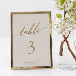 Numeração De Mesa Caligrafia Dourada elegante | Número do quadro mar<br><div class="desc">Esta elegante carta de marfim de caligrafia em ouro é perfeita para um casamento simples. A design neutra apresenta uma carta minimalista decorada com a tipografia falsa de ouro romântica e caprichosa. A placa impressão na frente e atrás (lado duplo). Adicione cada número de tabela que você precisa ao seu...</div>