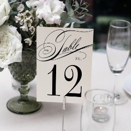 Numeração De Mesa Caligrafia Elegante Casamento Negro e Branco