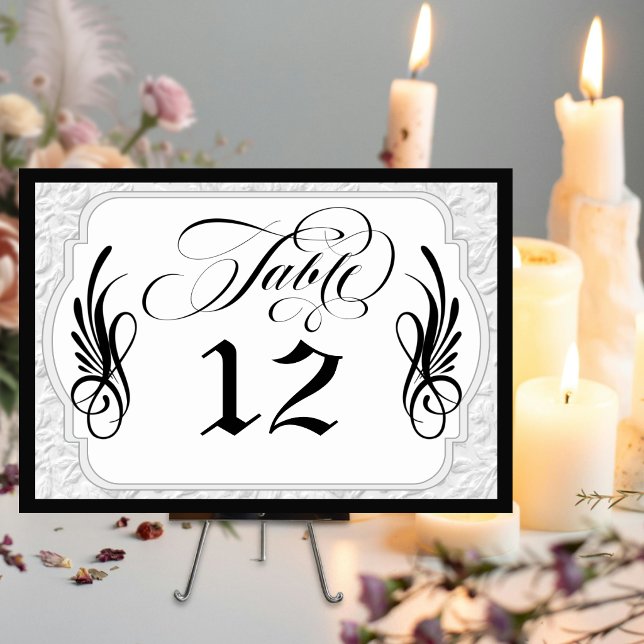 Numeração De Mesa Caligrafia Elegante Relevo Falso - Branco/Preto (Criador carregado)