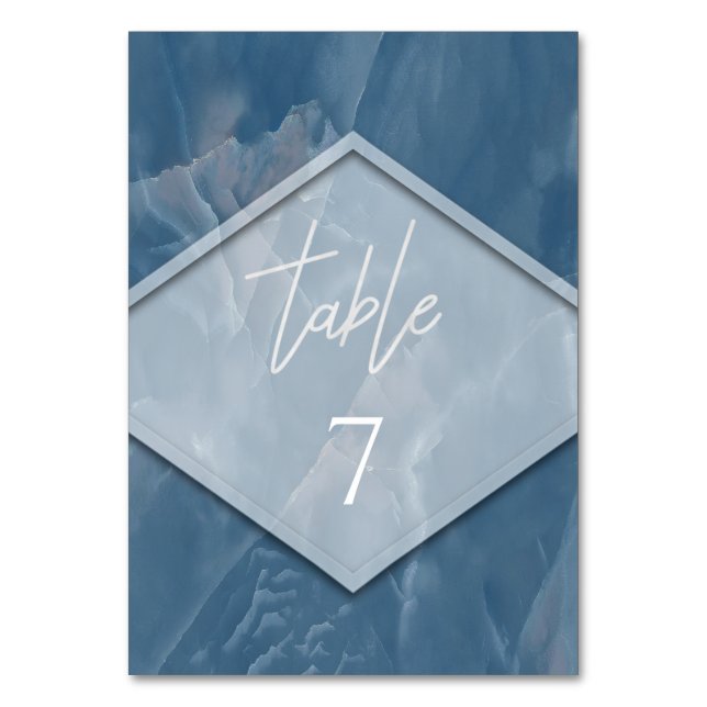 Numeração De Mesa Caligrafia geométrica romântica com mármore azul m (Frente)