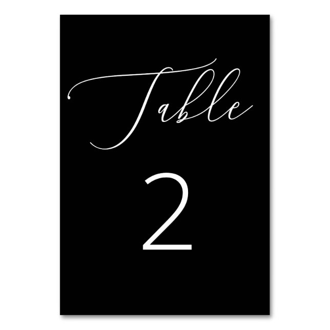 Numeração De Mesa Caligrafia Minimalista | Casamento Clássico Preto (Frente)