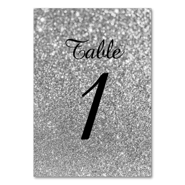 Numeração De Mesa Caligrafia Moderna Brilho Prata Bokeh (Frente)